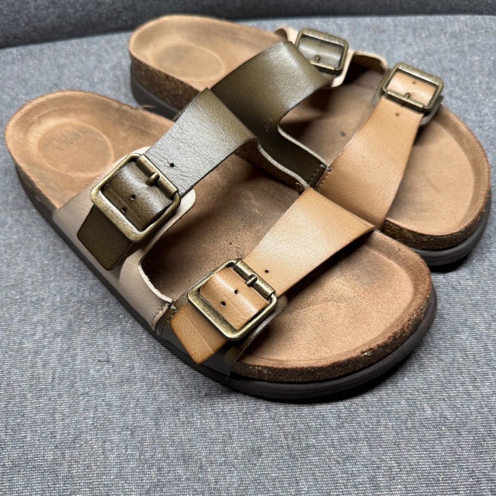 Double Strap Comfort Sandals Slide Buckle Brown Time And Tru 8